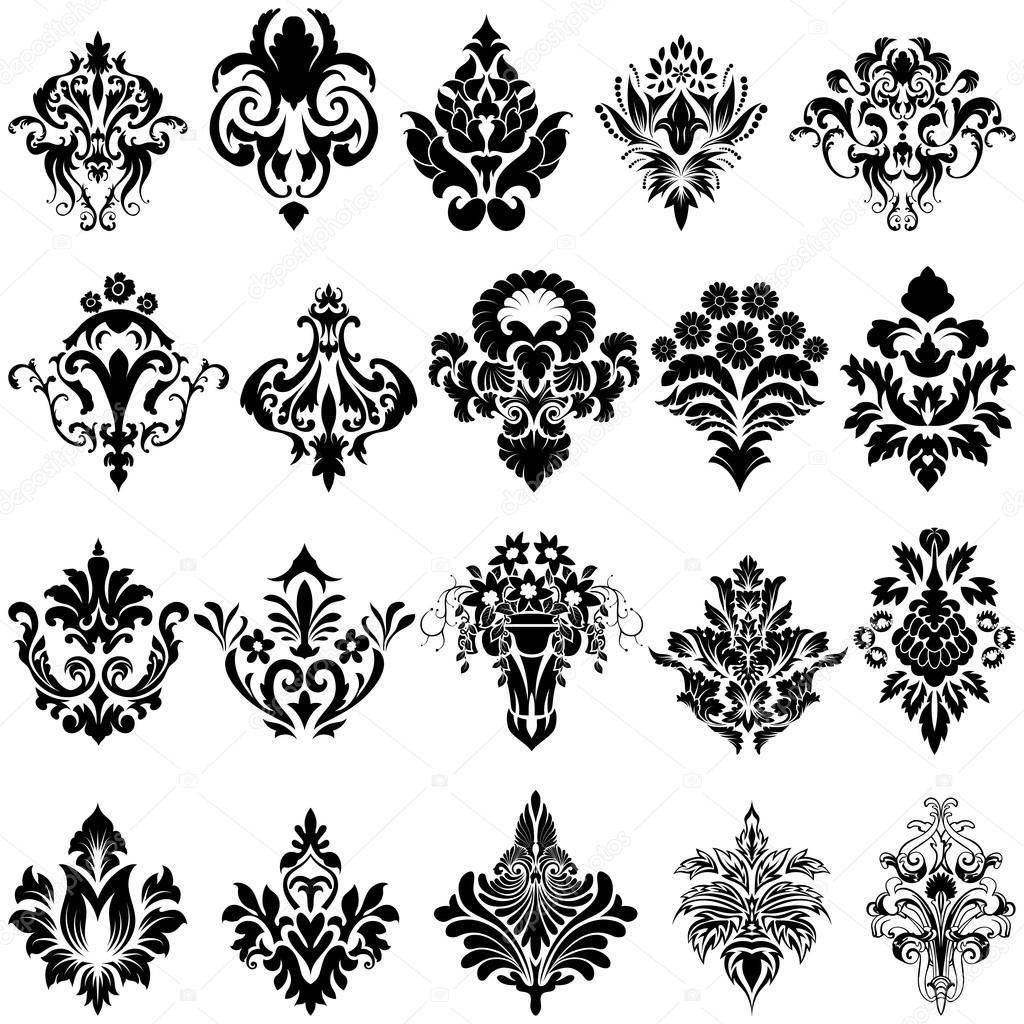 Set of Emblems in Damask Style