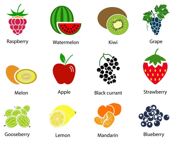 Set di icone di frutta con titolo — Vettoriale Stock