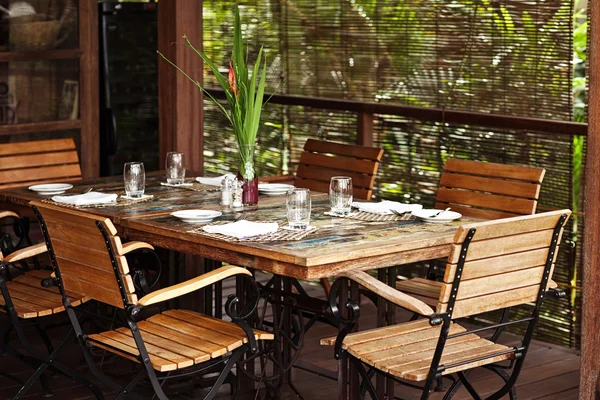 Served table at summer terrace cafe — Stock Photo, Image