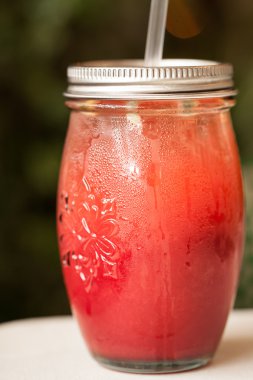 Pembe ahududu güler yüzlü bir mason kavanoza payet rustik w üzerinde