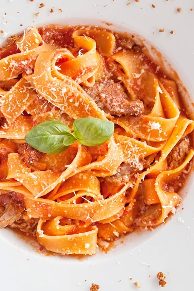 Pasta tagliatelle with tomato — Stock Photo, Image