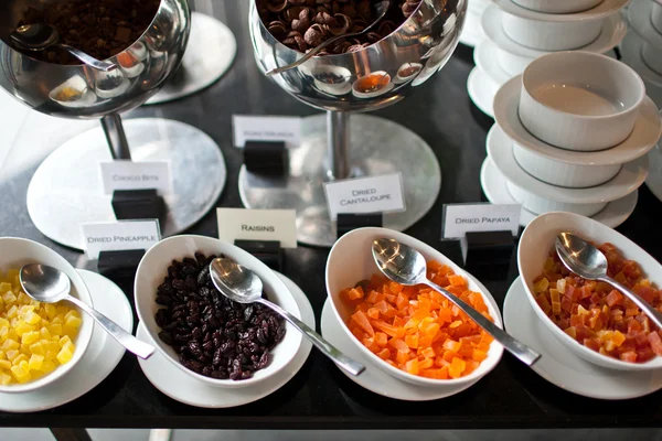 Hotel dry breakfast in assortment. nuts and dry-fruits — Stock Photo, Image