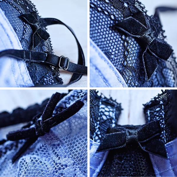 Collage of parts of Blue lingerie and bra. — Stock Photo, Image