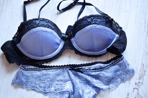 Blauwe lingerie en beha. — Stockfoto