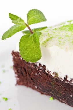 vanilyalı krema ve nane ile ev yapımı çikolatalı kek