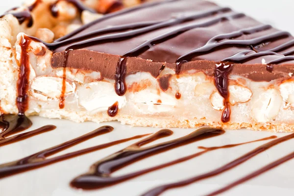 Chocolate hazelnut  caramel slice of a pie — Stock Photo, Image