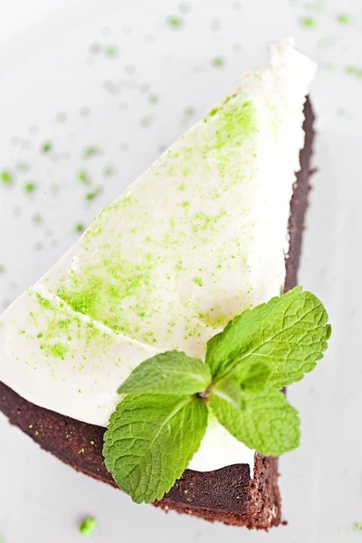 Domowe ciasto czekoladowe z kremem waniliowym i miętą — Zdjęcie stockowe