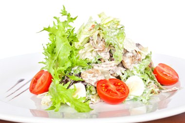 Sezar salatası. Salata domates tavuk veya sığır eti ve yumurta