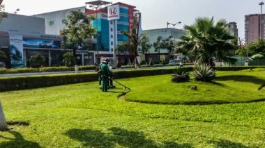 Da nang, işçi triming Vietnam şehir çimen.