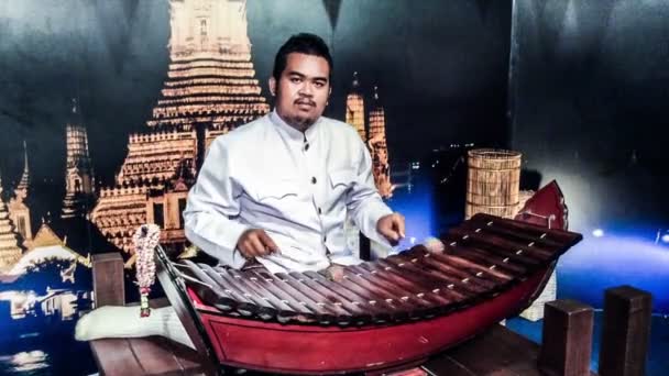 Bangkok, Le jeune artiste joue instrument typique de la Thaïlande . — Video