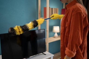 Kadın Tozlama TV 'si. yakın plan