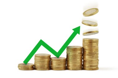 Yeşil oklu bozuk para yığını - Para büyüme kavramı