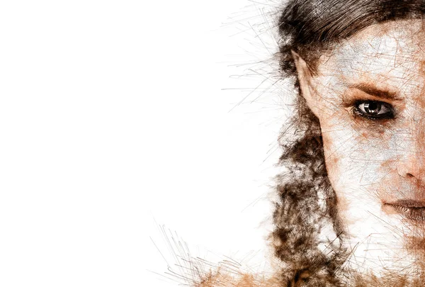 Half face of a young woman. Image with a digital effects — Stock Photo, Image