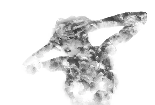 Mulher. Imagem preto e branco, pintura aquarela digital — Fotografia de Stock