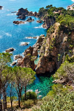 Kayalık sahil ile bir turkuaz koy. Costa Brava, Katalonya, İspanya
