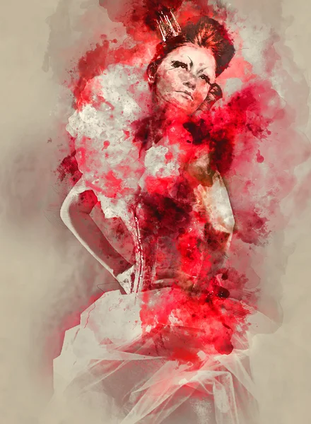Digitale Aquarellmalerei einer roten Königin — Stockfoto