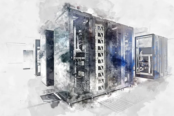 Server room. Digital watercolor painting. — Stock Photo, Image