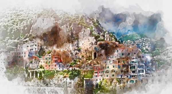 Pintura aquarela digital de Amalfi — Fotografia de Stock
