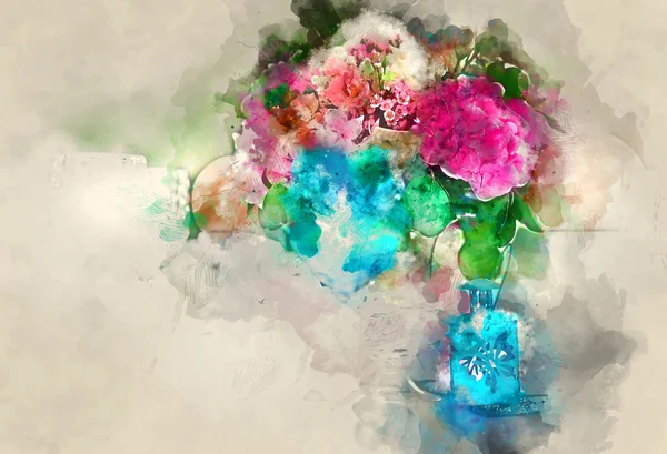 Colorful bouquet of flower. Digital watercolor painting — Stock Photo, Image