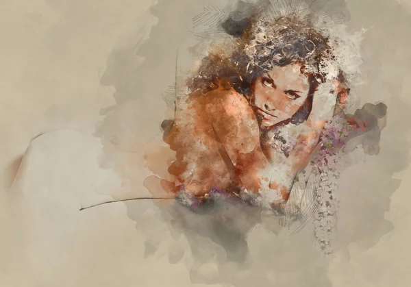 Silueta nahé ženy. Digitální Malba akvarel — Stock fotografie