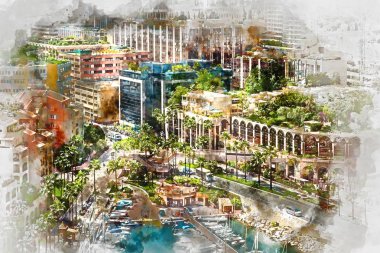 Bir Fontvieille dijital suluboya resim