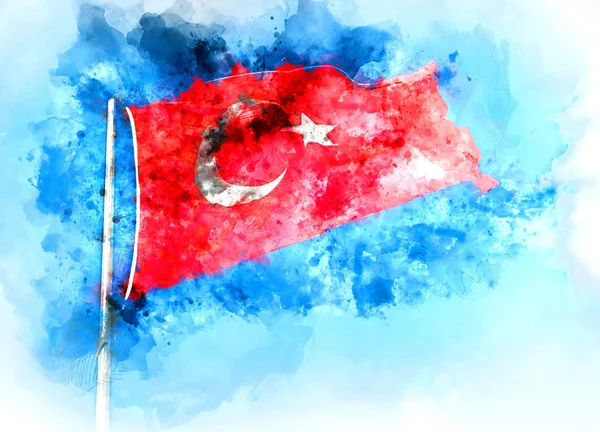 Bandera de Turquía. Acuarela digital pintura — Foto de Stock