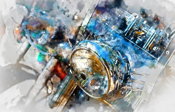 Motorcycle headlight. Digital watercolor painting — Stock Photo, Image