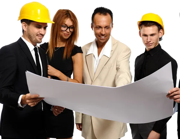 Equipa de construção na reunião de negócios. Estúdio — Fotografia de Stock