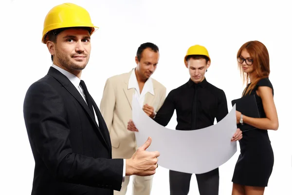 Bouwteam op zakelijke bijeenkomst. Studio schoot — Stockfoto