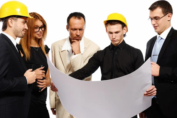 Bau-Team bei einem Geschäftstreffen. Studioaufnahme — Stockfoto