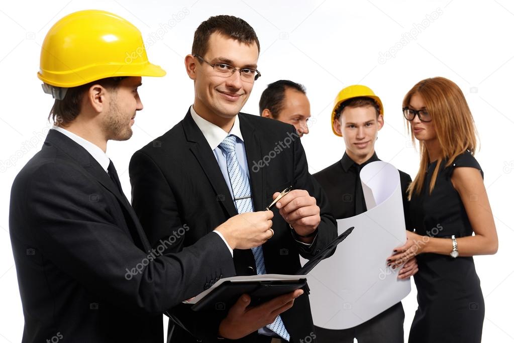 Construction team at business meeting