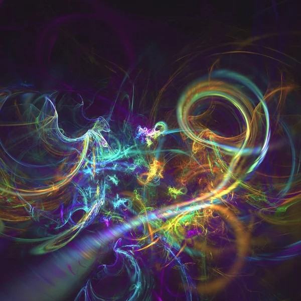 Фрактальные Разноцветные Вихри Над Темным Пространством Абстрактное Фоновое Изображение — стоковое фото