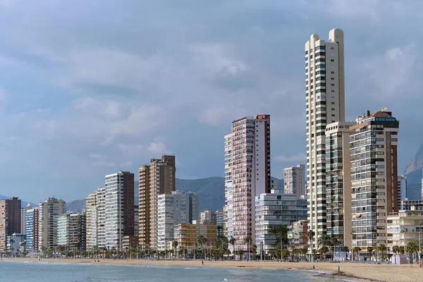 Costa Benidorm Vista Ciudad Turística Famosa Española Rascacielos Modernos Mar — Foto de Stock