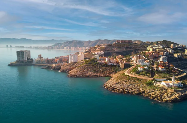 Punto Vista Aéreo Del Dron Cubiertas Paisaje Urbano Cullera Durante —  Fotos de Stock