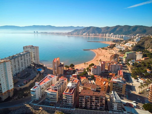 Aerial Drone Point View Cullera Sandy Empty Beach Townscape Rooftops — Stock Photo, Image