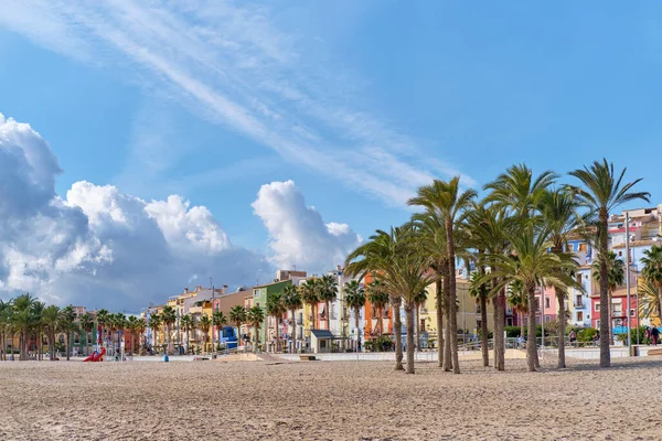 Playa Arena Vila Joiosa Villajoyosa Durante Soleado Día Cielo Nuboso — Foto de Stock