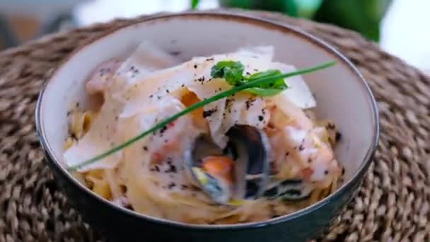 Fermer Frutti Mare Fruit Mer Portion Spaghettis Aux Fruits Mer — Video