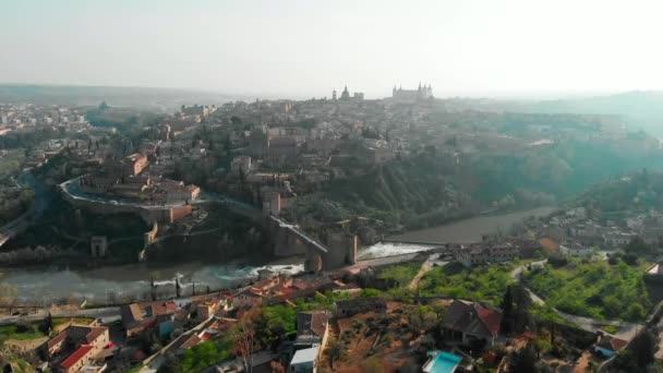 Повітряна Панорамна Точка Зору Історичного Міста Толедо Castillala Mancha Єкт — стокове відео