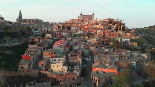 Toledo Spagna Marzo 2021 Punto Vista Aereo Drone Storica Città — Video Stock