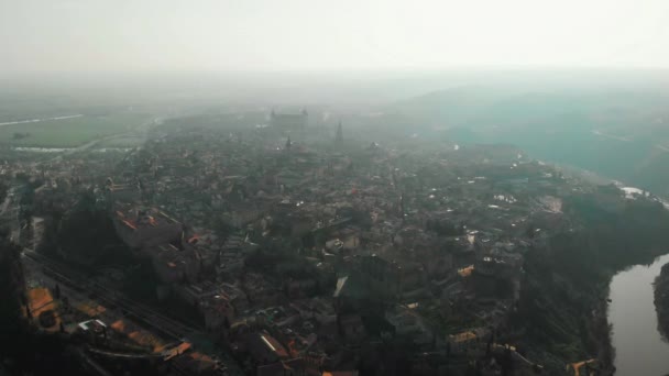 Εναέρια Πανοραμική Άποψη Drone Ιστορική Πόλη Του Τολέδο Castillala Mancha — Αρχείο Βίντεο