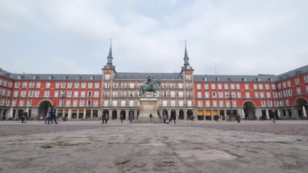 Madrid España Marzo 2021 Famosa Plaza Mayor Espacio Público Pleno — Vídeo de stock