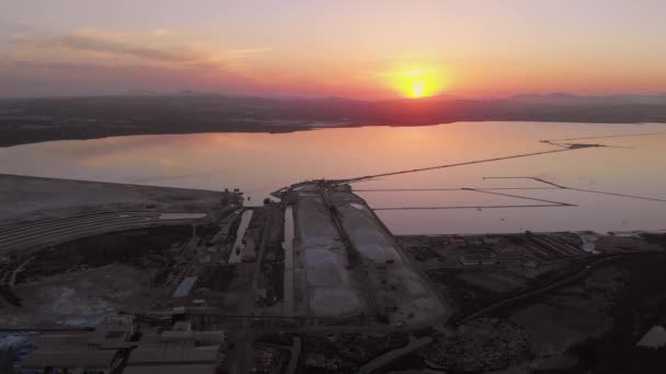Drone Punkt Widzenia Zachód Słońca Santa Pola Słone Jezioro Europa — Wideo stockowe