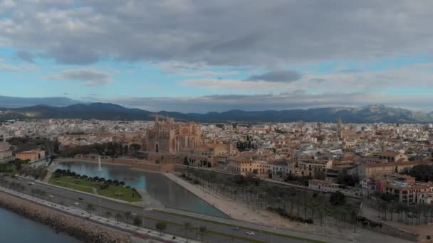 Palma Mallorca Paisaje Urbano Catedral Seu Santa Maria Palacio Real — Vídeo de stock