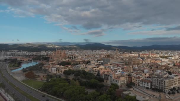 Palma Mallorca Stadsbild Katedralen Seu Santa Maria Kungliga Palatset Almudaina — Stockvideo