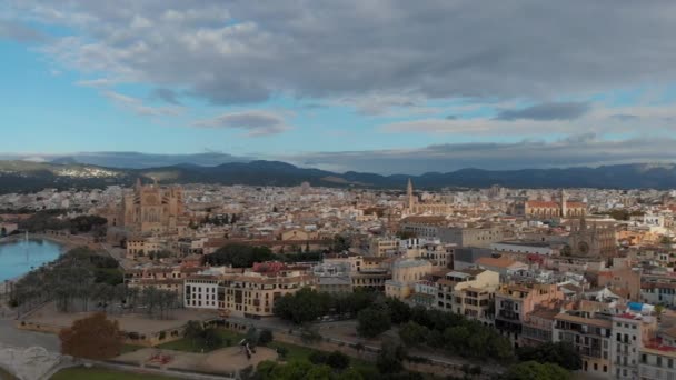 Palma Mallorca Stadsbild Katedralen Seu Santa Maria Kungliga Palatset Almudaina — Stockvideo