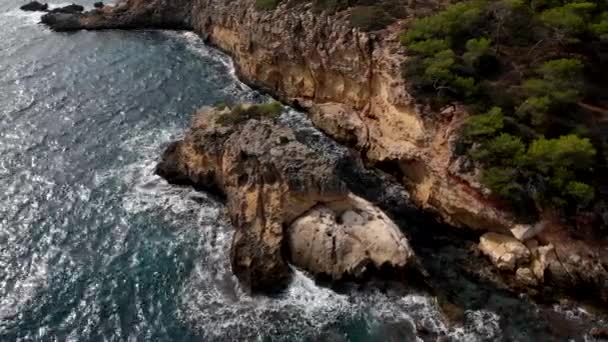 Drone Synvinkel Stenig Kust Cap Falco Mallorca Pittoresk Natur Naturskönt — Stockvideo