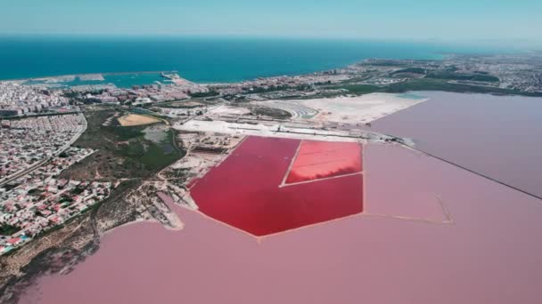 Drone Punkt Widzenia Wybrzeże Torrevieja Morze Śródziemne Krajobraz Las Salinas — Wideo stockowe