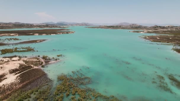 Drone Άποψη Embalse Pedrera Μεγάλη Τυρκουάζ Λίμνη Χρησιμοποιείται Πηγή Παροχής — Αρχείο Βίντεο