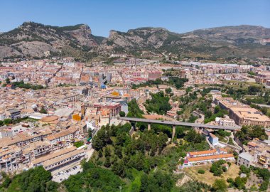 Drone point of view Alcoy town scenery during sunny summer day. Southern Spain. Europe clipart