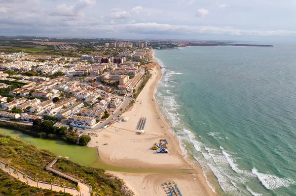 Drone Aérien Point Vue Plage Sable Mil Palmeras Mer Méditerranée — Photo